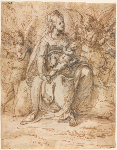 Madonna en Kind met Engelen, late 1500s door Aurelio Luini