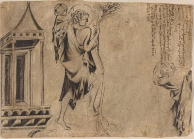 Een aedicule met twee studies van Sint Christoffel door Austrian 14th Century