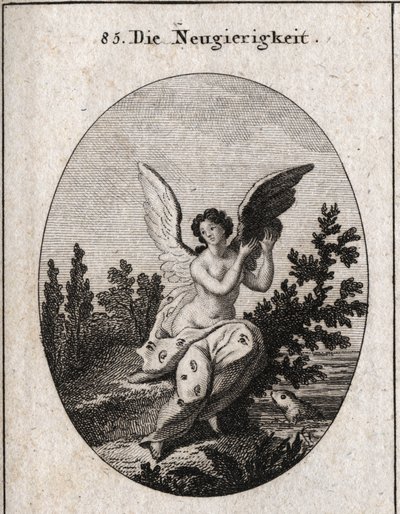 Allegorie van nieuwsgierigheid. Gravure in "Iconologie oder Ideen aus dem Gebiete der Leidenschaften und Allegorien bildich dargestellt fur Zeichner, Mahler" door Austrian School