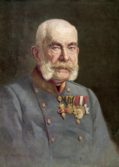 Frans Jozef I, keizer van Oostenrijk (kleurenlitho) door Austrian School