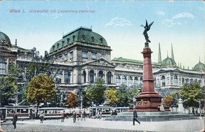 Ansichtkaart met de Universiteit van Wenen en het Liebenberg Monument, c.1915 door Austrian School