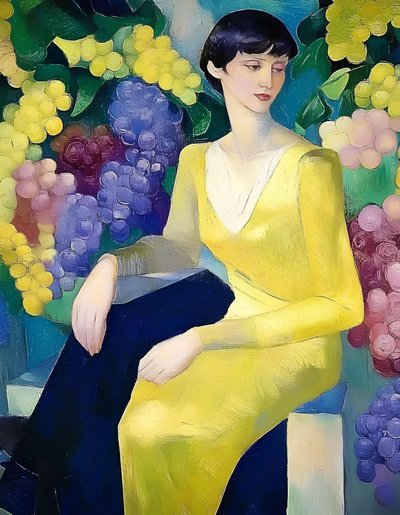 Elegante vrouw met druiven door Avanesova Elena