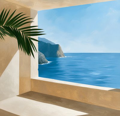 Palm Leaf met uitzicht op zee door Avanesova Elena