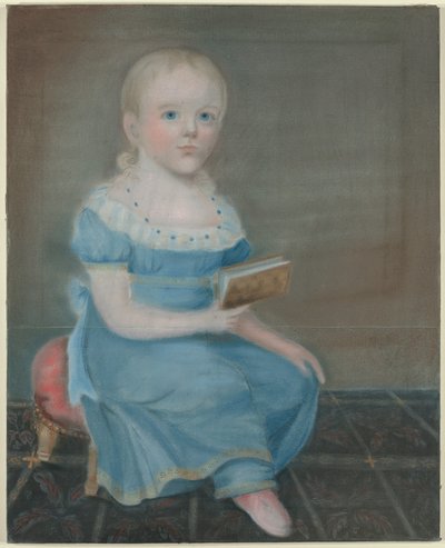 Portret van een meisje met blauwe ogen en blauwe jurk door B. Doyle