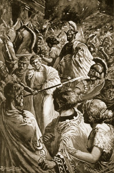 De plundering van Olynthus, 348 v.Chr., illustratie uit 