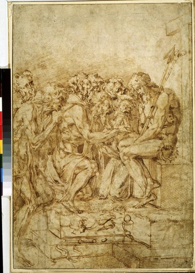 Christus met symbolen van de Passie omringd door zeven figuren, tekening met bruine inkt van Baccio Bandinelli (1493-1560) 16e eeuw, Museum Poesjkin, Moskou door Baccio Bandinelli