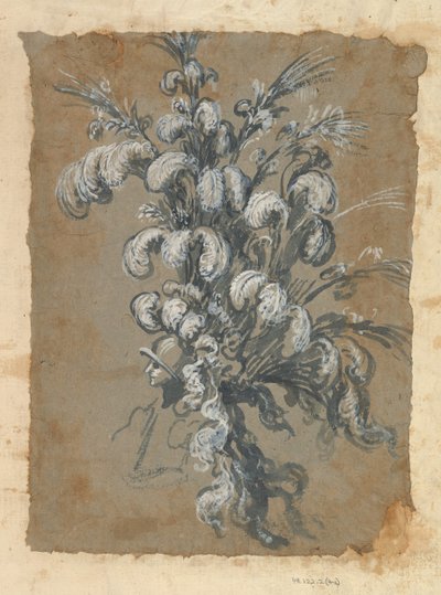 Ontwerp voor een Weelderige Hoofdtooi met Veren op een Helm, ca. 1620-56 door Baccio del Bianco