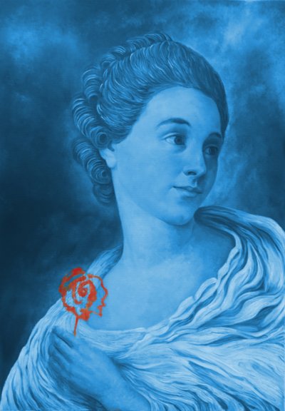 Blauw portret Rode roos door Balazs Solti