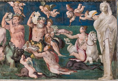 Triomf van Venus, mariene scène met dolfijnen en cupido