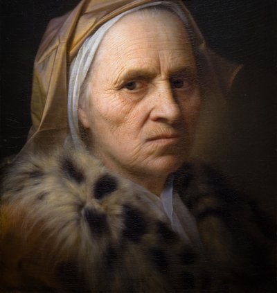 Oude vrouw (detail) door Balthasar Denner