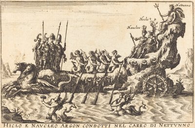 Hiclo en Naucleo Argon geleid in de wagen van Neptunus door Balthasar Moncornet after Remigio Cantagallina