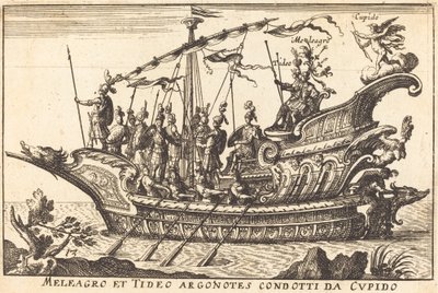 Meleagro en Tideo Argonoten geleid door Cupido door Balthasar Moncornet after Remigio Cantagallina