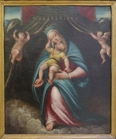 Madonna en Kind onder een baldakijn gehouden door twee engelen door Barbara Longhi
