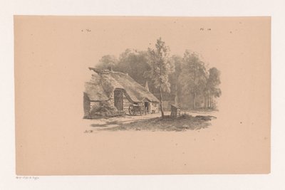 Boerenhoeve met kar door Barend Cornelis Koekkoek