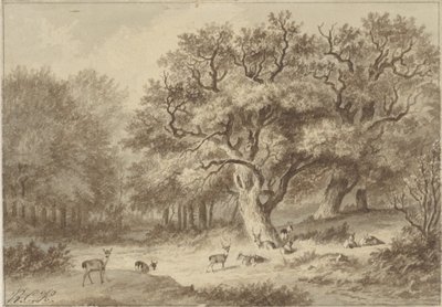 Boslandschap met herten door Barend Cornelis Koekkoek