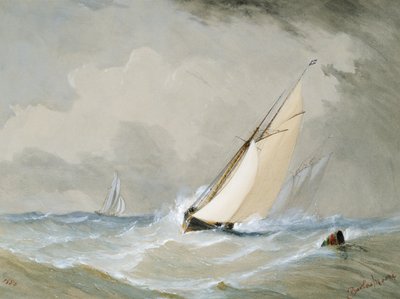 Miranda werkt in vanaf het Weilingen-lichtschip in een zware wind - Oostende 1880 door Barlow Moore