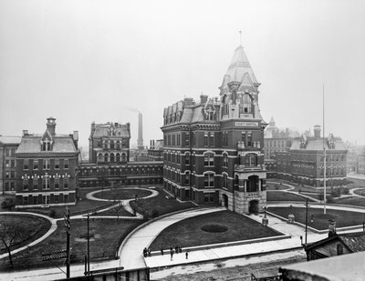 Cook County Hospital, ca.1900, Chicago, Illinois, VS, ca.1900 (zwart-wit foto) door Barnes and Crosby
