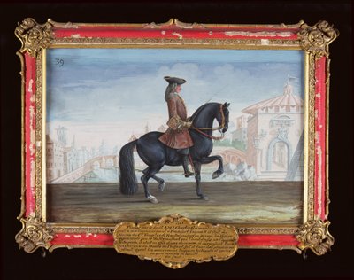 Nr. 39 Le Superbe, een paard van de Spaanse Rijschool dat een dressuurbeweging genaamd de Piaffe uitvoert door Baron Reis Eisenberg