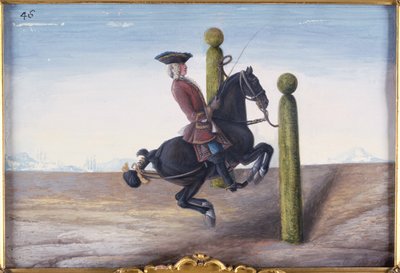 Nr. 46 Een bruin paard van de Spaanse Rijschool dat een dressuurbeweging genaamd de Croupade uitvoert door Baron Reis Eisenberg