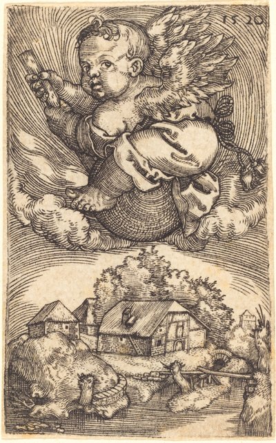 Genius op een globe zwevend in de lucht door Barthel Beham