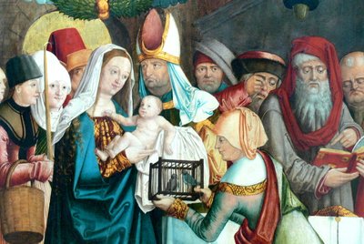 Duits: Vleugel van het voormalige hoofdaltaar van de Frauenkirche met scènes van de Maagd Maria Welser Altaar: Presentatie van de Maagd Maria en Jezus in de Tempel door Barthel Beham