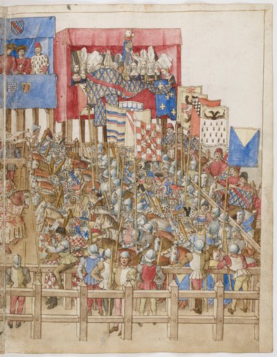 Miniatuur uit het Boek der Toernooien van Koning René van Anjou, tekeningen van Barthélemy d