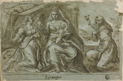 Madonna en Kind met de Heiligen Catharina en Dominicus door Bartholomaeus Spranger