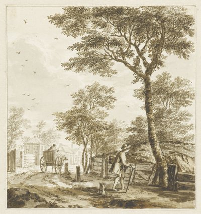 Landschap met figuren en een paard en wagen door Bartholomeus Barbiers