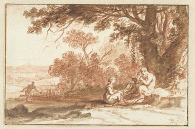 Landschap met de nimf Corsica en de satyr door Bartholomeus Breenbergh