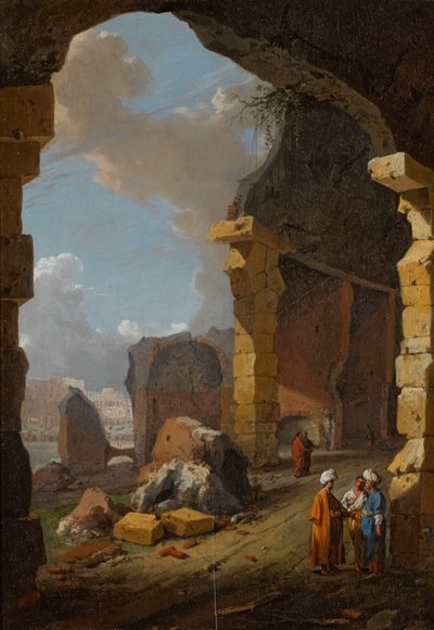 Romeinse ruïnes met tulbandfiguren door Bartholomeus Breenbergh