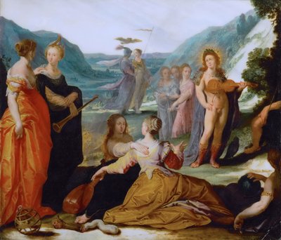 Apollo en de muzen door Bartholomeus Spranger