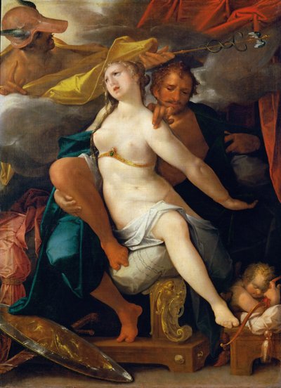 Venus en Mars gewaarschuwd door Mercurius door Bartholomeus Spranger