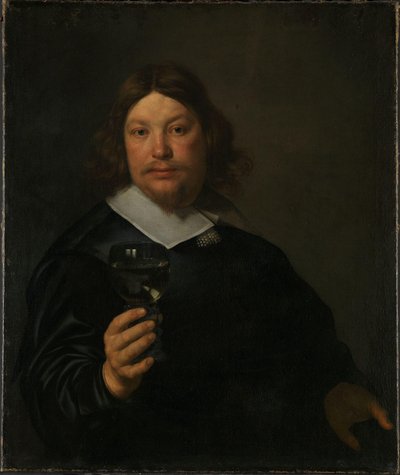 Noors Bokmål:  Mann med rhinskvinglass Man met een glas wijn door Bartholomeus van der Helst