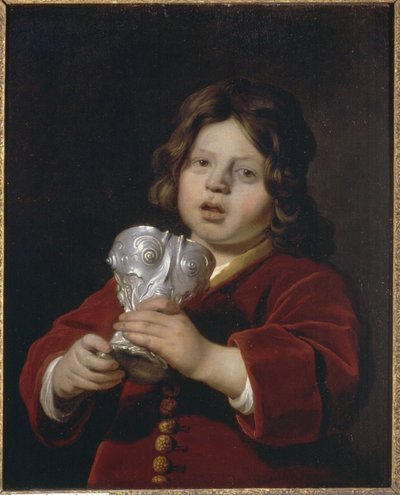 Portret van een jongen met een zilveren drinkbeker door Bartholomeus van der Helst