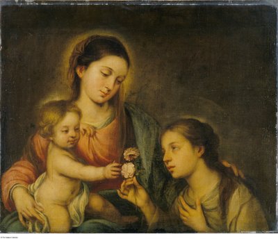 Naar Bartolomé-Esteban Murillo - De Maagd en het Kind met de Heilige Roos van Viterbo, P104 door Bartolomé Esteban Murillo