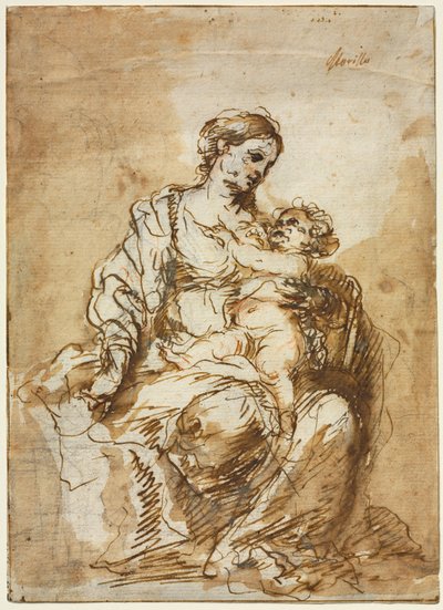 Madonna die het Christuskind voedt door Bartolomé Esteban Murillo