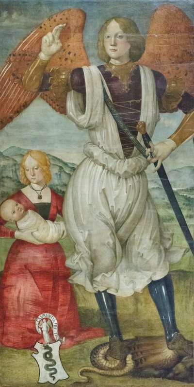 Aartsengel Michaël met Teodora Visconti en de pasgeboren zoon, ca. 1486-87 door Bartolomeo (attr. to) Della Gatta