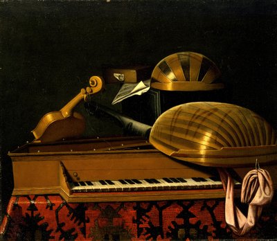 Stilleven met muziekinstrumenten en boeken door Bartolomeo Bettera