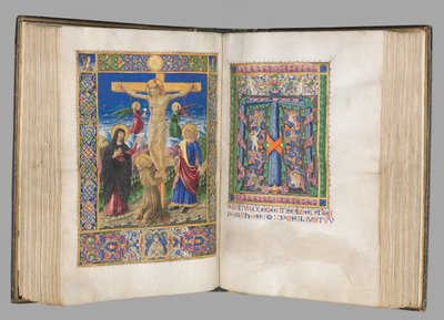 Missale: Fol. 185v: Kruisiging met randen volle pagina, 1469 door Bartolomeo Caporali