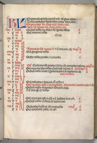 Missaal: Fol. 7r: September kalenderpagina door Bartolomeo Caporali
