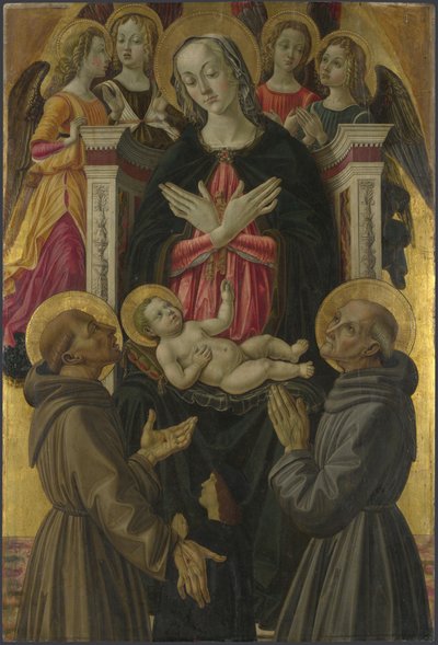 De Maagd en het Kind met Heiligen, Engelen en een Donor van Altaarstuk: De Maagd en het Kind met Heiligen door Bartolomeo Caporali