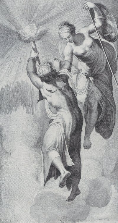 Minerva helpt Prometheus terwijl hij probeert de hemel te beklimmen, 1756 door Bartolomeo Crivellari, Gabriel Söderling