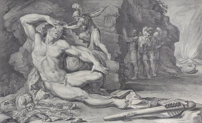 Ulysses steekt een brandende staak in het oog van Polyphemus door Bartolomeo Crivellari