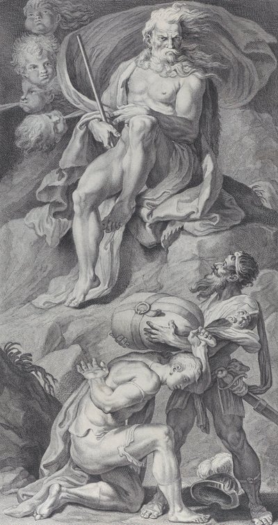Plaat 8: Ulysses ontvangt de winden in een leren zak van Aeolus door Bartolomeo Crivellari