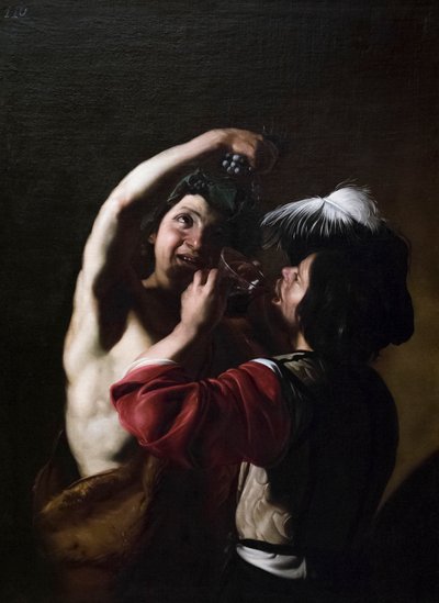 Bacchus en een drinker door Bartolomeo Manfredi