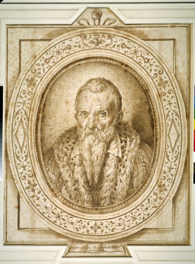 Zelfportret op oudere leeftijd, met gesimuleerde omlijsting door Bartolomeo Passarotti