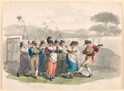 "Saltarello Romano," dansende boeren in de buurt van Rome door Bartolomeo Pinelli