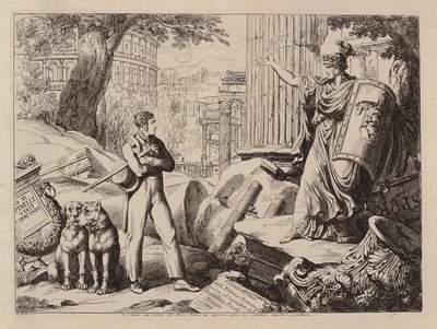 Standbeeld in het Forum, Rome (ets) door Bartolomeo Pinelli