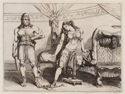 De eunuch Bacchides gestuurd door Mithridates VI van Pontus naar zijn vrouw Monime (ets) door Bartolomeo Pinelli