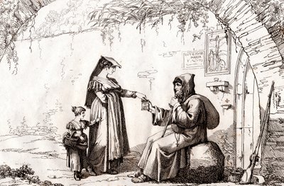 Vrouw uit Frascati en een kluizenaar, ets door Bartolomeo Pinelli (Rome) door Bartolomeo Pinelli